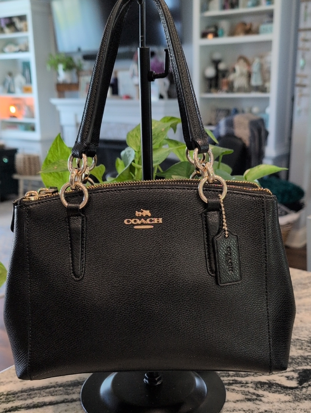 Coach Chelsea Mini Black Pebbled Leather Dome Satchel Crossbody Bag